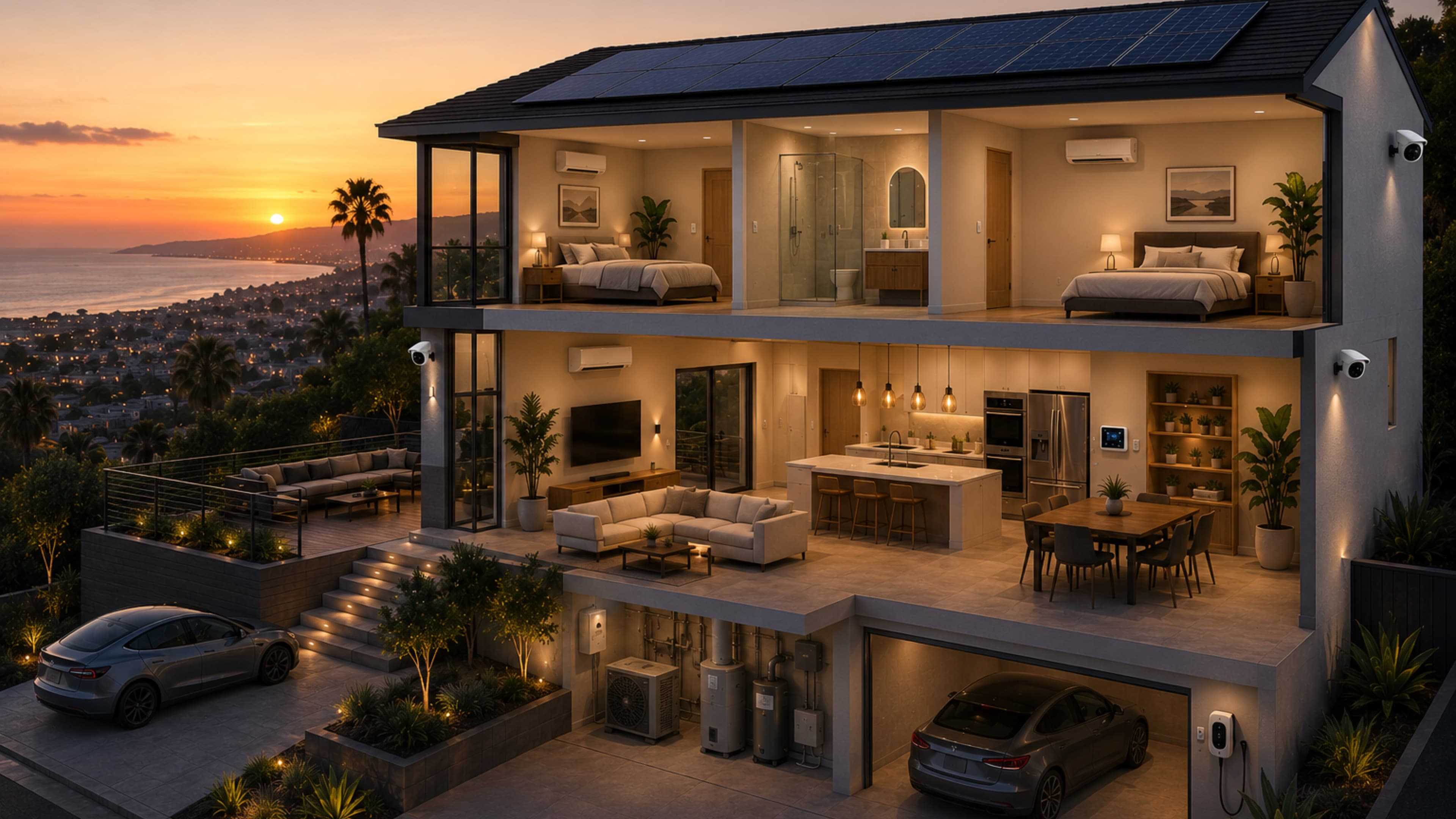 A cutaway home revealing its connected systems